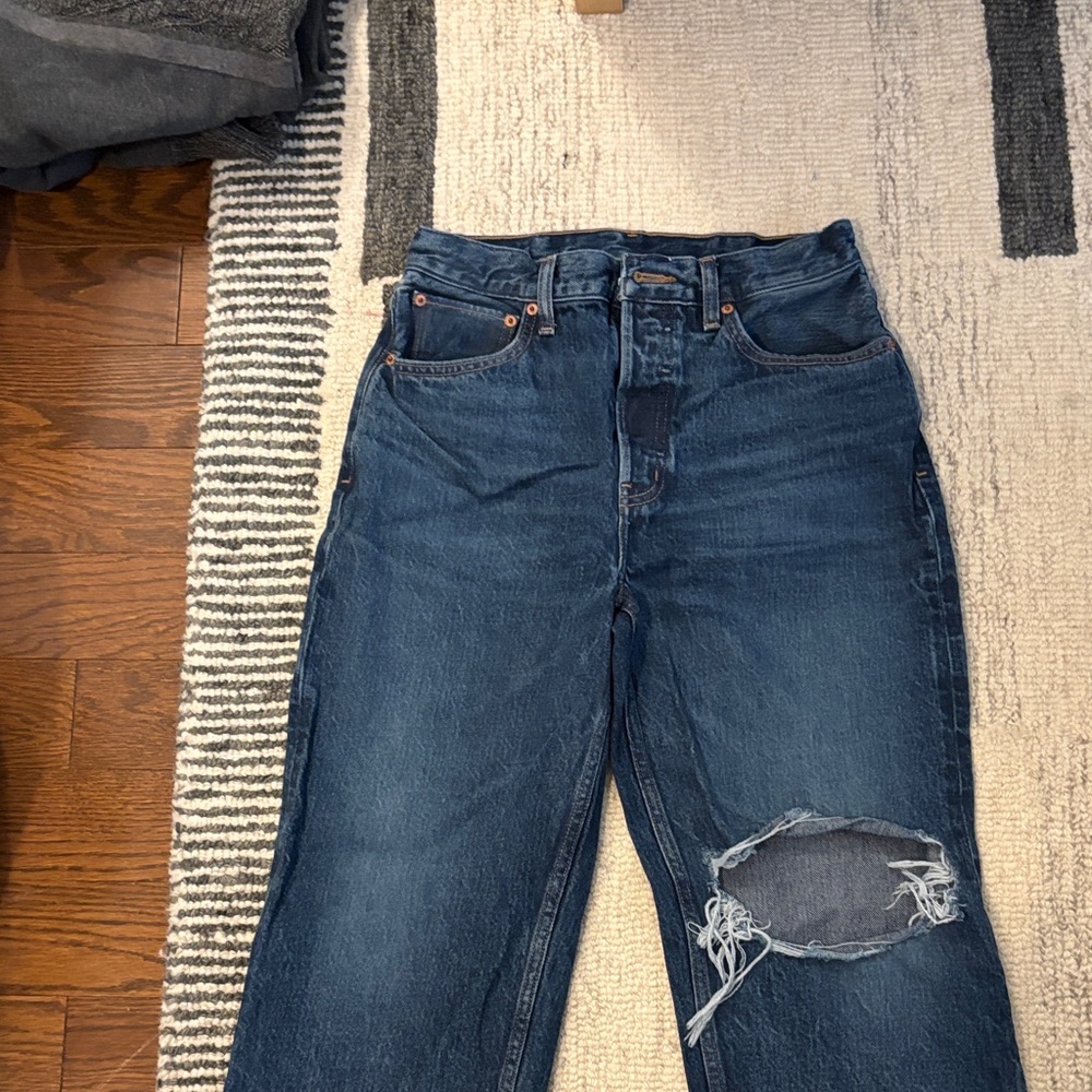 Etica Dark Blue Straight Leg Jeans Distressed Detail - Picture 3 of 8